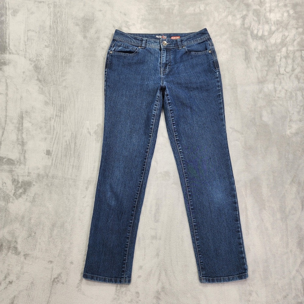 Style&Co Jeans Womens 6 Blue Mid Rise Slim Leg Stretch Denim Rhinestone Pockets